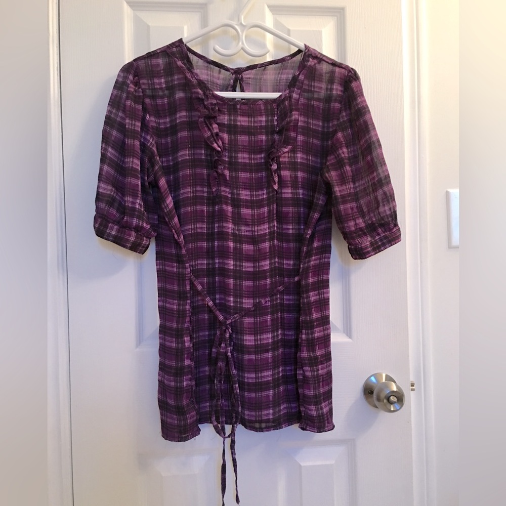 Sheer purple plaid top